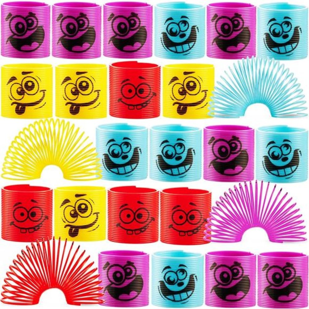 Mega Pack of 50 Coil Springs for Kids - Assorted Emoji Silly Faces and Colors